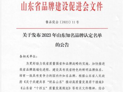上榜！必一运动
机械入选“山东知名品牌”！